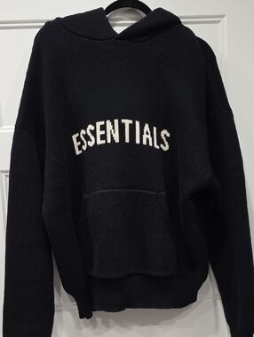 Essentials Men's Black Crewneck Sweater with White Logo